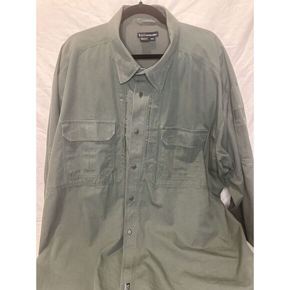 5.11 Tactical Shirt Long Sleeve 3XL Reg Military Green Button Up Style Pockets - Picture 14 of 14